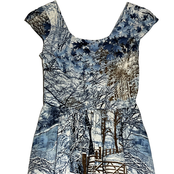 Retrolicious Dress Retro Winter Woods Holiday Print Small Knee Length Cap Sleeve - Picture 3 of 12
